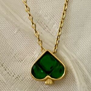 Kate Spade Gold Necklace with Green Spade Pendant New